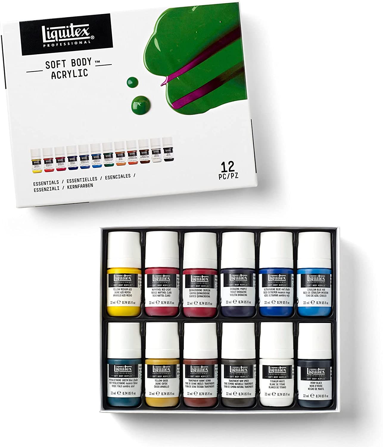 Liquitex Professional Soft Body Acrylic Paint, 12 x 22ml (0.74-oz), Essentials Set - Image 2